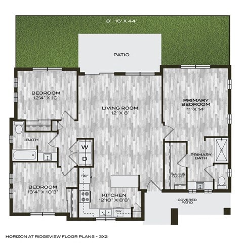 Floor plan for 3 beds, 2 baths, 1236 sqft
